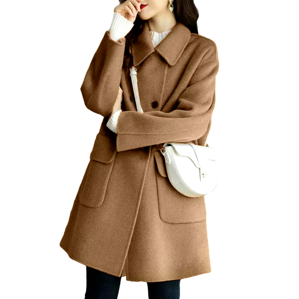 2024 Women Woolen Coat Loose Casual Retro Double-Sided Jacket Office Lady Outerwear Thickened Warm Overcoat Mid-Length Jackets